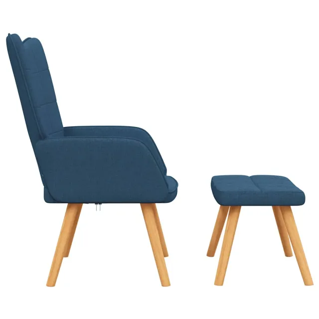 Chaise de relaxation avec tabouret Bleu Tissu