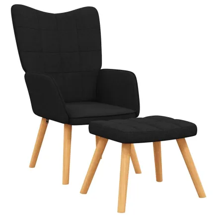 Chaise de relaxation avec tabouret Noir Tissu 2