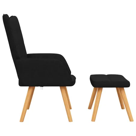 Chaise de relaxation avec tabouret Noir Tissu