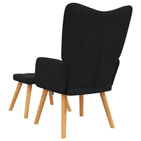 Chaise de relaxation avec tabouret Noir Tissu