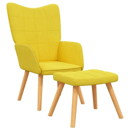 Chaise de relaxation avec tabouret Jaune moutarde Tissu 2