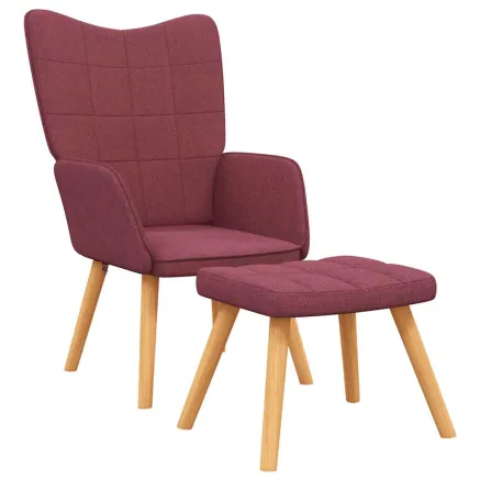 Chaise de relaxation avec tabouret Rouge bordeaux Tissu 2