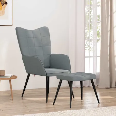 Chaise de relaxation avec tabouret Gris clair Tissu