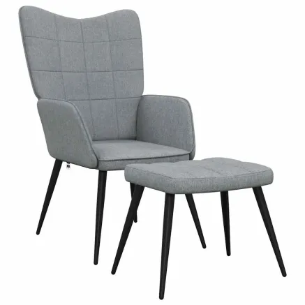 Chaise de relaxation avec tabouret Gris clair Tissu 2