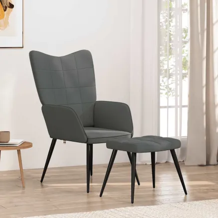 Chaise de relaxation avec tabouret Gris foncé Tissu