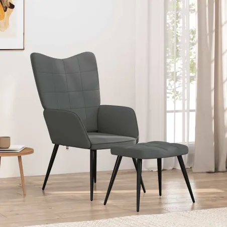 Chaise de relaxation avec tabouret Gris foncé Tissu