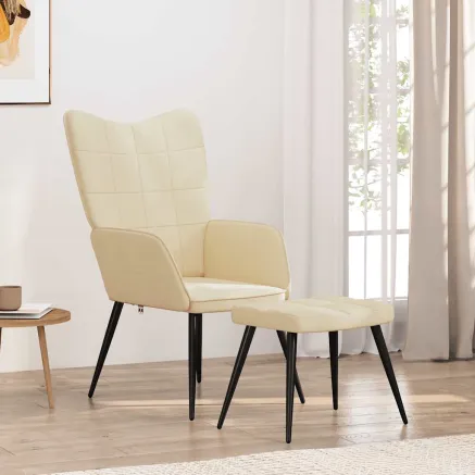 Chaise de relaxation avec tabouret Crème Tissu
