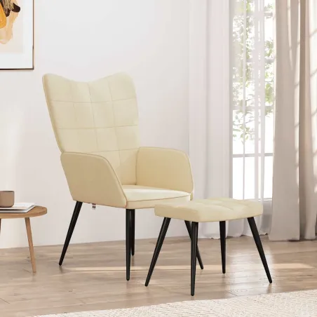 Chaise de relaxation avec tabouret Crème Tissu