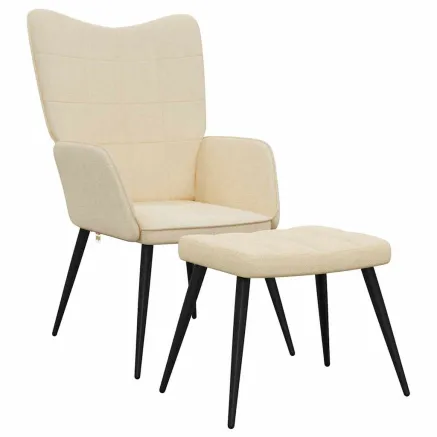Chaise de relaxation avec tabouret Crème Tissu 2
