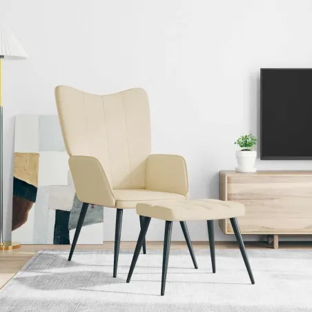Chaise de relaxation avec tabouret Crème Tissu
