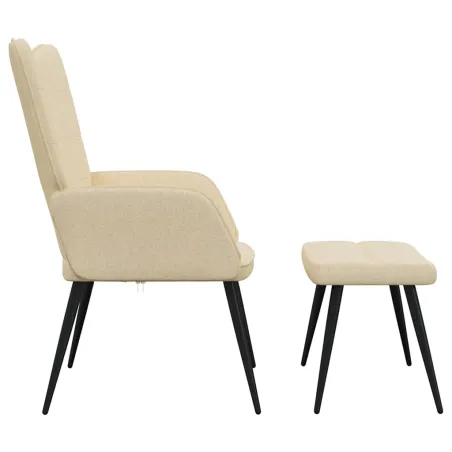 Chaise de relaxation avec tabouret Crème Tissu