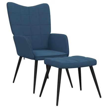 Chaise de relaxation avec tabouret Bleu Tissu 2