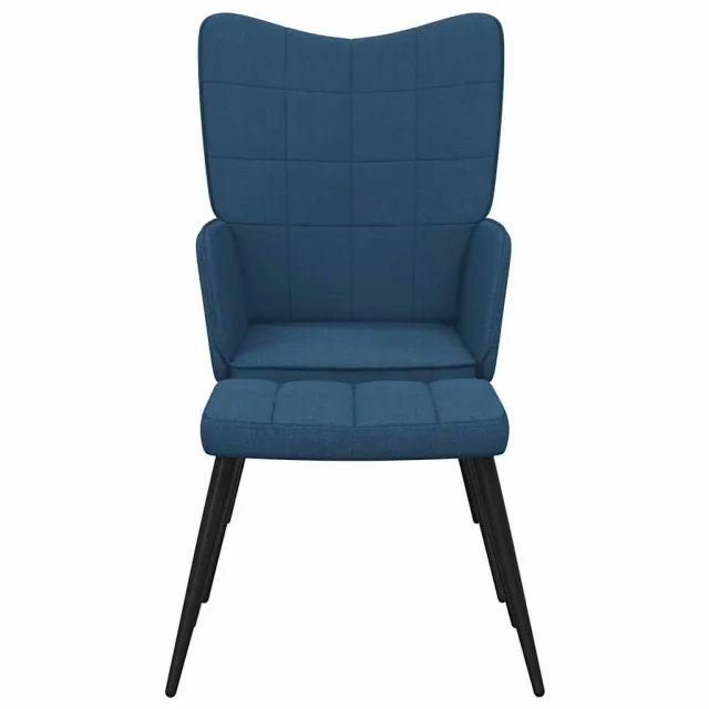 Chaise de relaxation avec tabouret Bleu Tissu