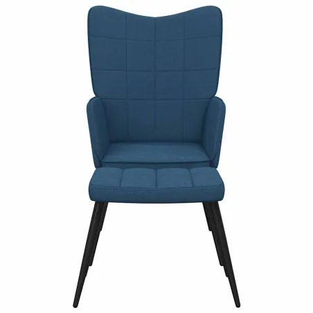 Chaise de relaxation avec tabouret Bleu Tissu