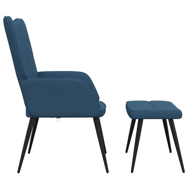 Chaise de relaxation avec tabouret Bleu Tissu