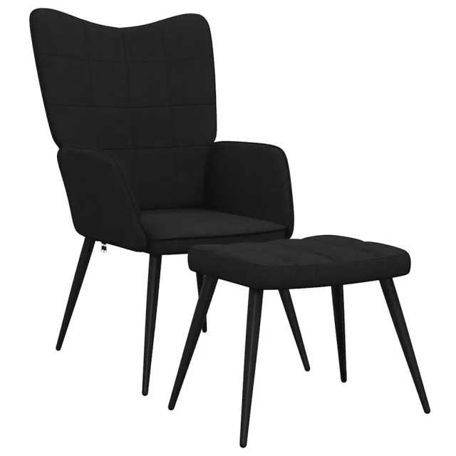 Chaise de relaxation avec tabouret Noir Tissu