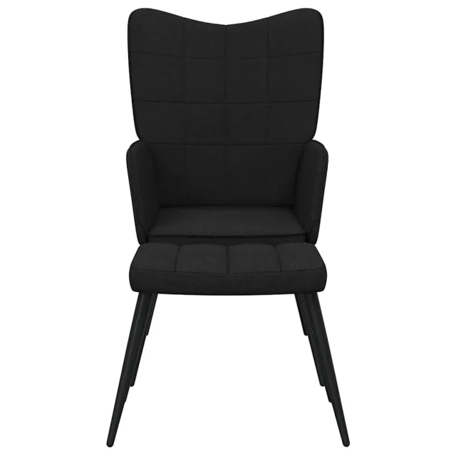 Chaise de relaxation avec tabouret Noir Tissu