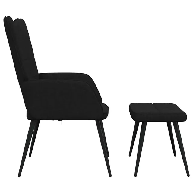Chaise de relaxation avec tabouret Noir Tissu