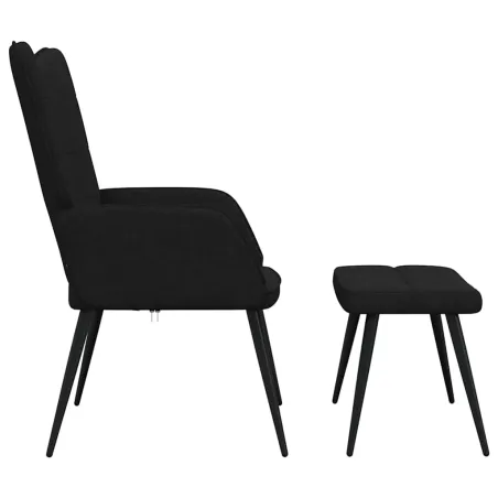 Chaise de relaxation avec tabouret Noir Tissu