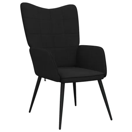 Chaise de relaxation avec tabouret Noir Tissu