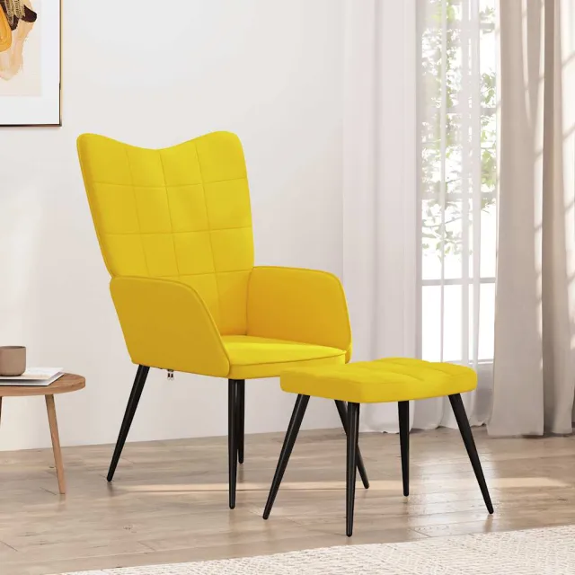 Chaise de relaxation avec tabouret Jaune moutarde Tissu