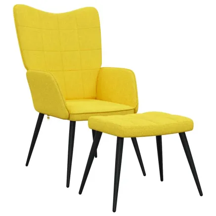 Chaise de relaxation avec tabouret Jaune moutarde Tissu 2