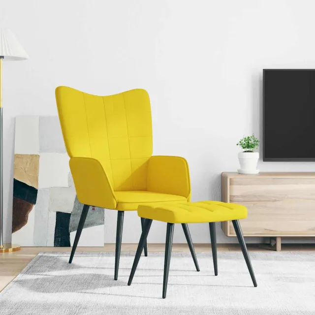 Chaise de relaxation avec tabouret Jaune moutarde Tissu