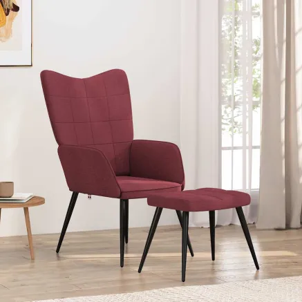 Chaise de relaxation avec tabouret Rouge bordeaux Tissu