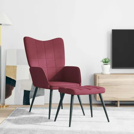 Chaise de relaxation avec tabouret Rouge bordeaux Tissu