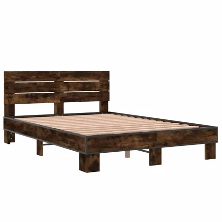 Cadre de lit sans matelas chêne fumé 135x190 cm