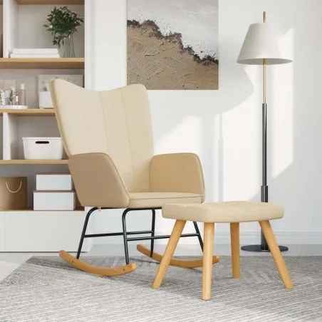 Chaise à bascule avec tabouret Crème Tissu