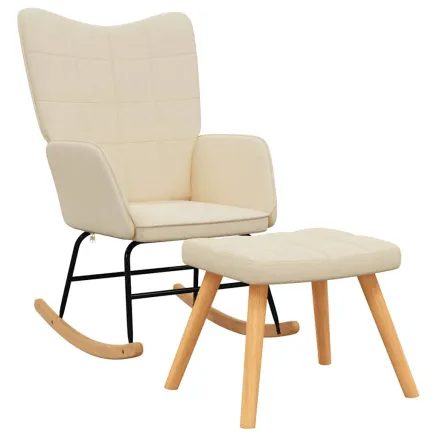 Chaise à bascule avec tabouret Crème Tissu 2