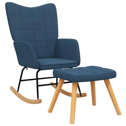 Chaise à bascule avec tabouret Bleu Tissu 2