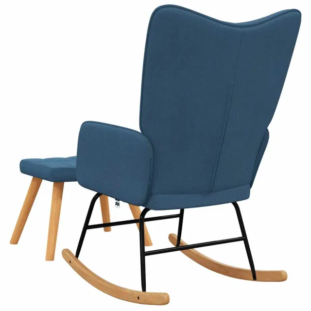 Chaise à bascule avec tabouret Bleu Tissu
