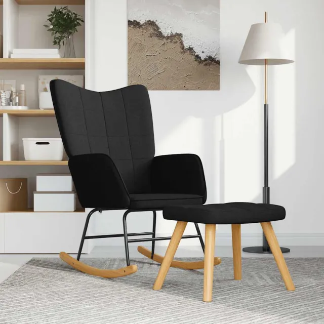 Chaise à bascule avec tabouret Noir Tissu