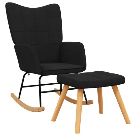 Chaise à bascule avec tabouret Noir Tissu 2