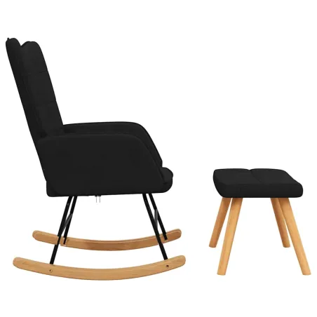 Chaise à bascule avec tabouret Noir Tissu