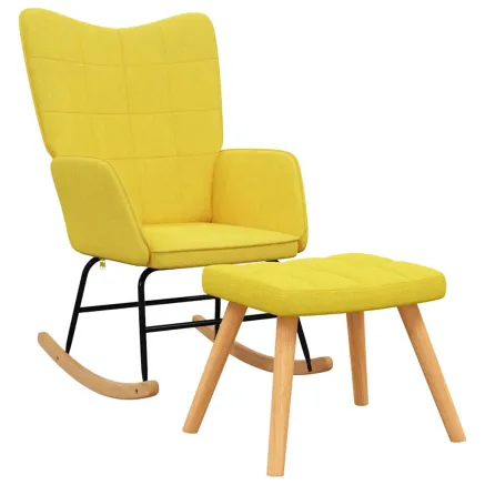 Chaise à bascule avec tabouret Jaune moutarde Tissu 2