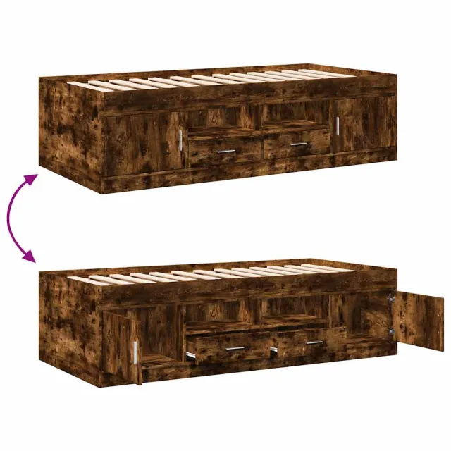 Lit de jour avec tiroirs sans matelas chêne fumé 90x190 cm