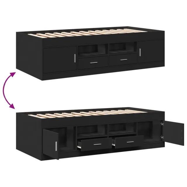 Lit de jour avec tiroirs sans matelas noir 75x190 cm