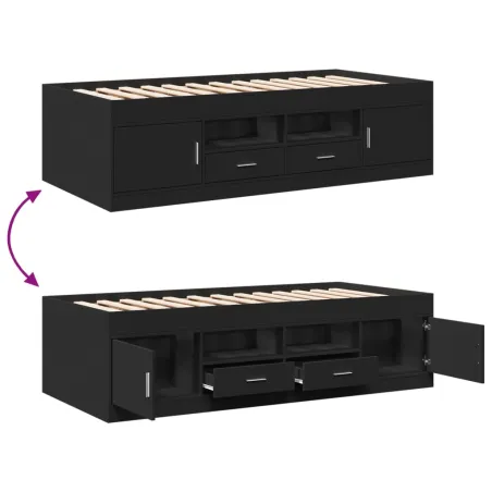 Lit de jour avec tiroirs sans matelas noir 75x190 cm