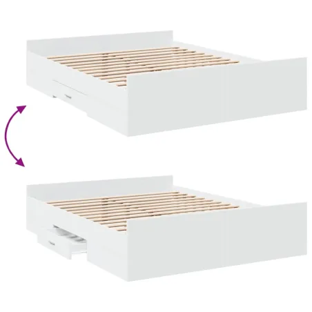 Cadre de lit avec tiroirs sans matelas blanc 150x200 cm
