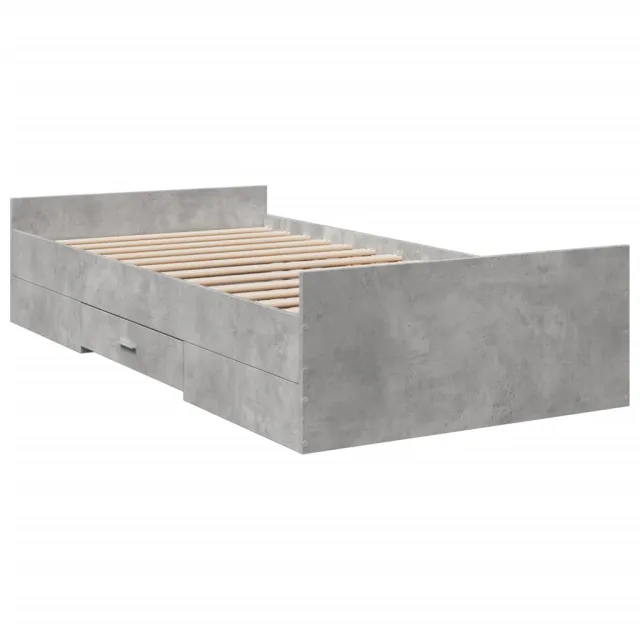 Cadre de lit avec tiroirs sans matelas gris béton 75x190 cm