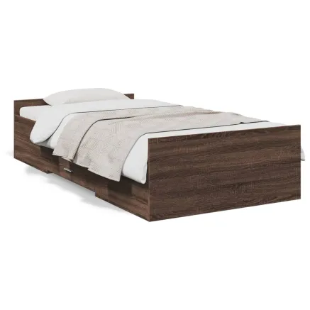 Cadre de lit avec tiroirs sans matelas chêne marron 75x190 cm 2