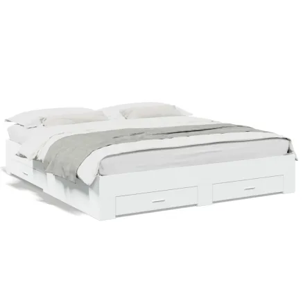 Cadre de lit avec tiroirs sans matelas blanc 200x200 cm 2