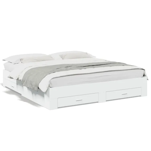 Cadre de lit avec tiroirs sans matelas blanc 200x200 cm