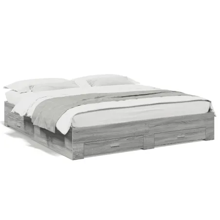 Cadre de lit avec tiroirs sans matelas sonoma gris 200x200 cm
