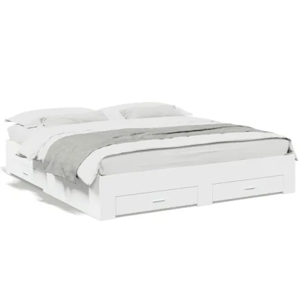 Cadre de lit avec tiroirs sans matelas blanc 180x200 cm 2