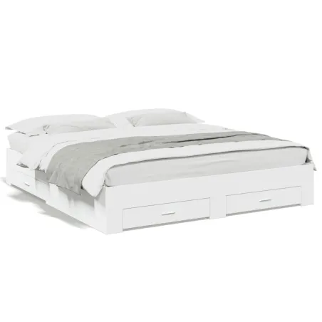 Cadre de lit avec tiroirs sans matelas blanc 180x200 cm