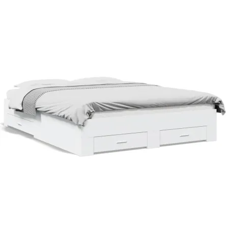 Cadre de lit avec tiroirs sans matelas blanc 160x200 cm
